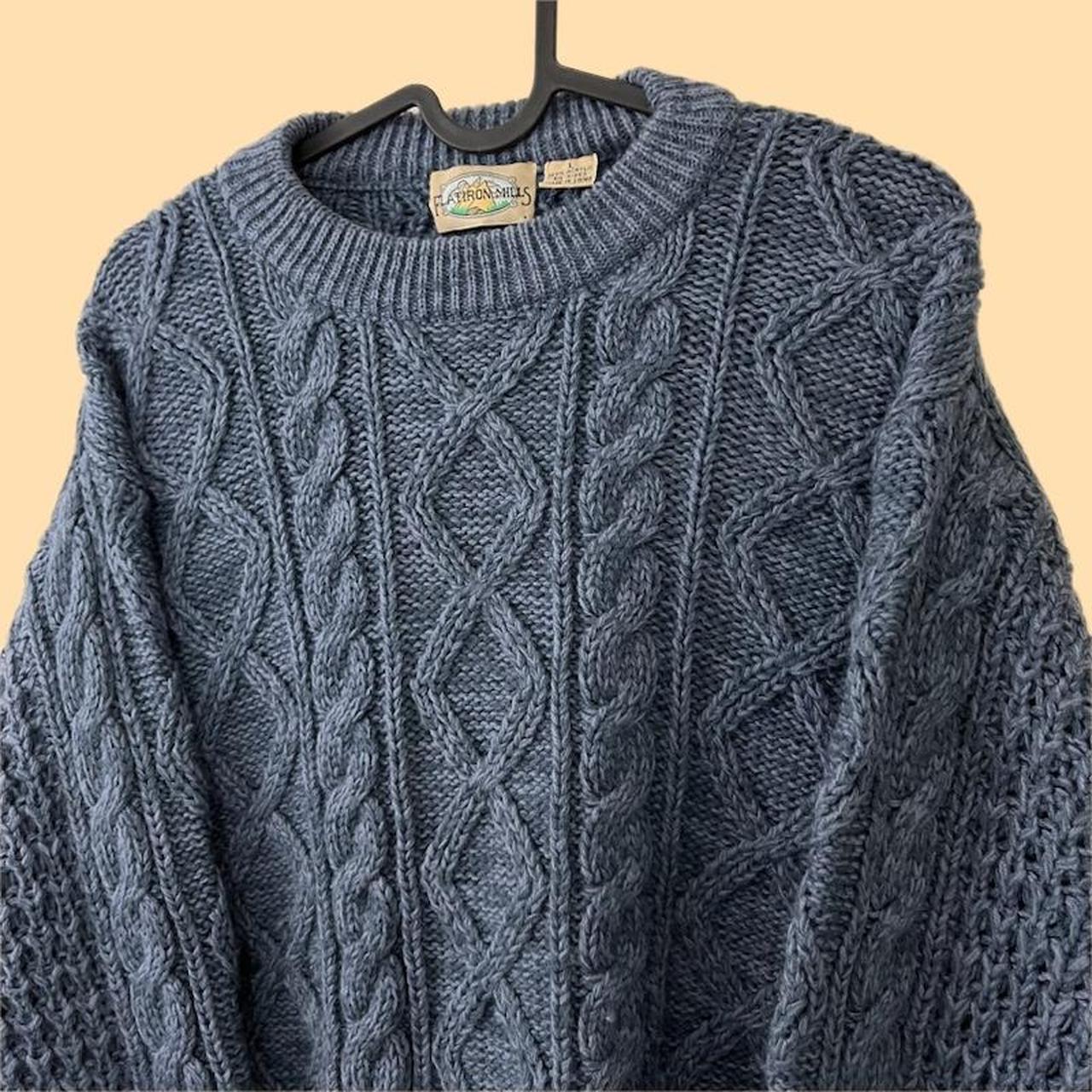 vintage blue chunky cable knit grandpa sweater Size... - Depop