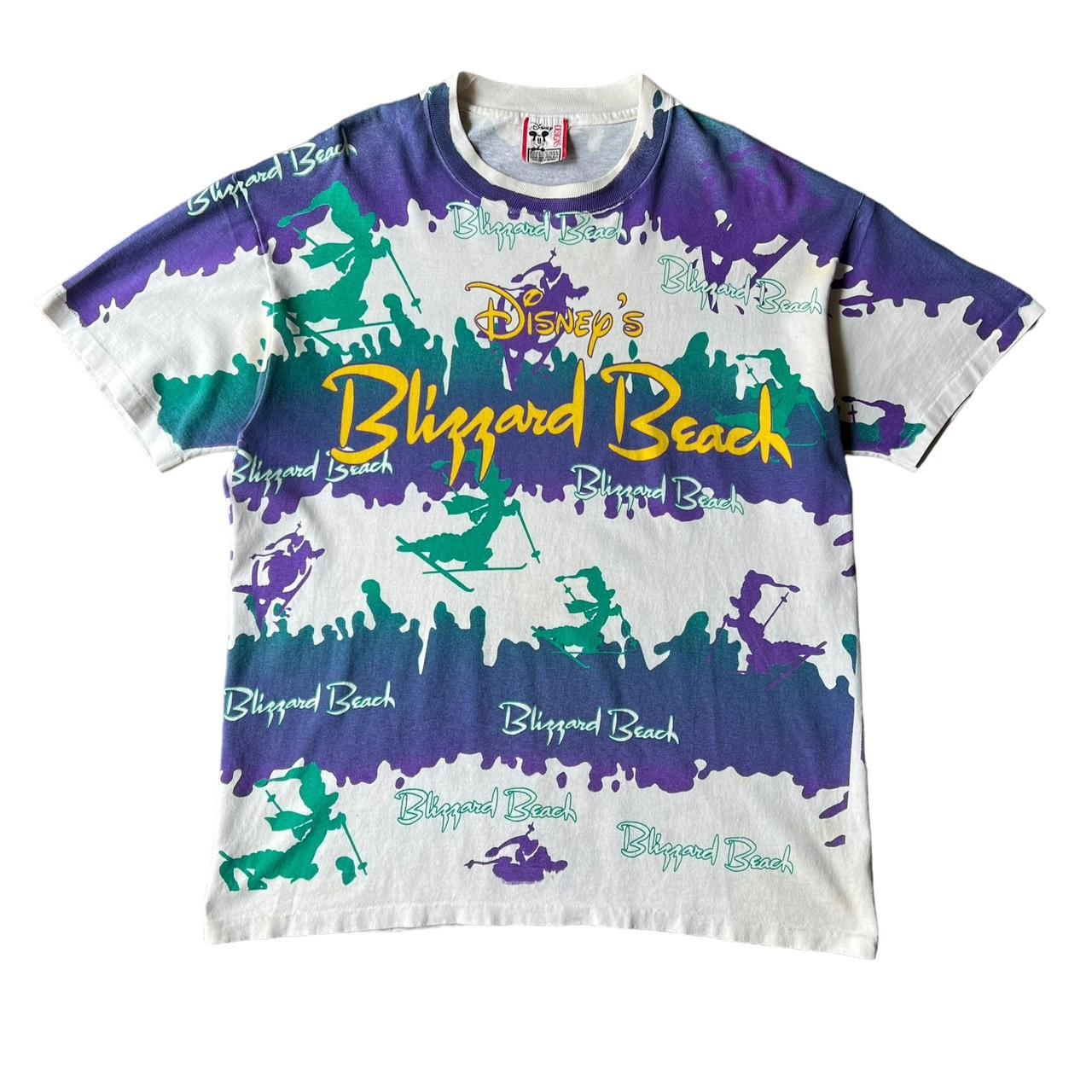 Vintage Disney Designs Blizzard Beach teal tie dye all over selling print tee shirt size