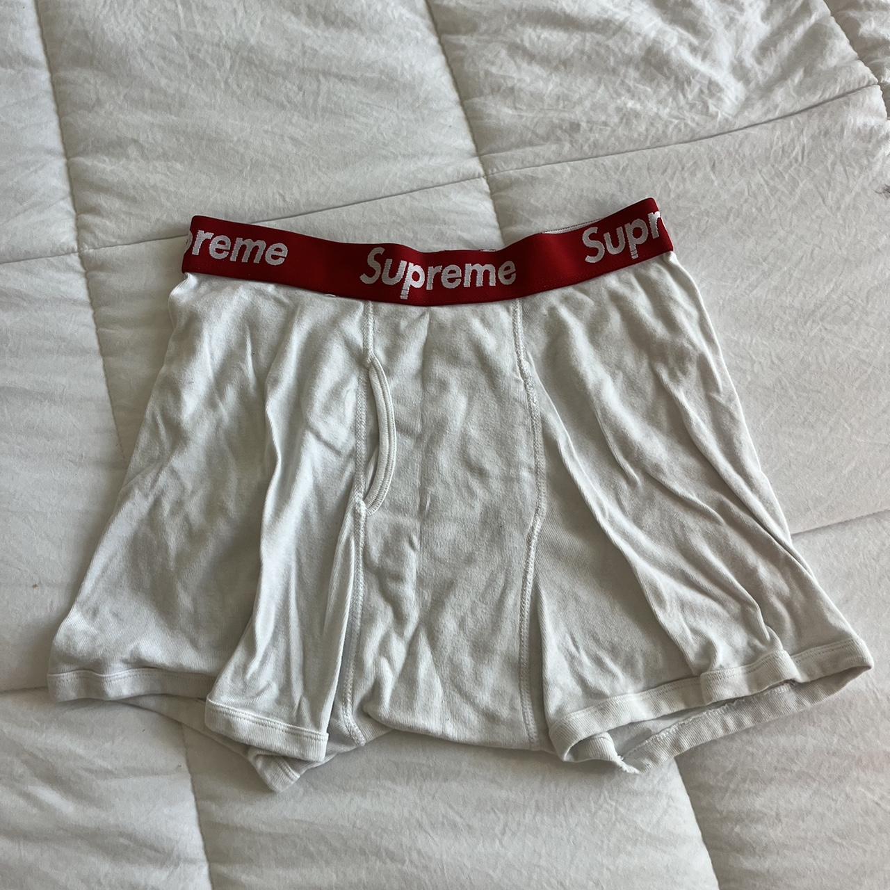 SUPREME boxers size medium authentic white and red Depop