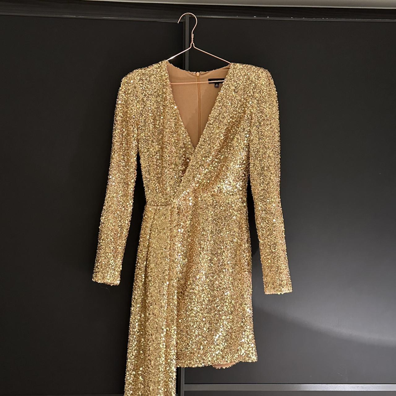 Nadine Merabi Women's Gold Dress | Depop