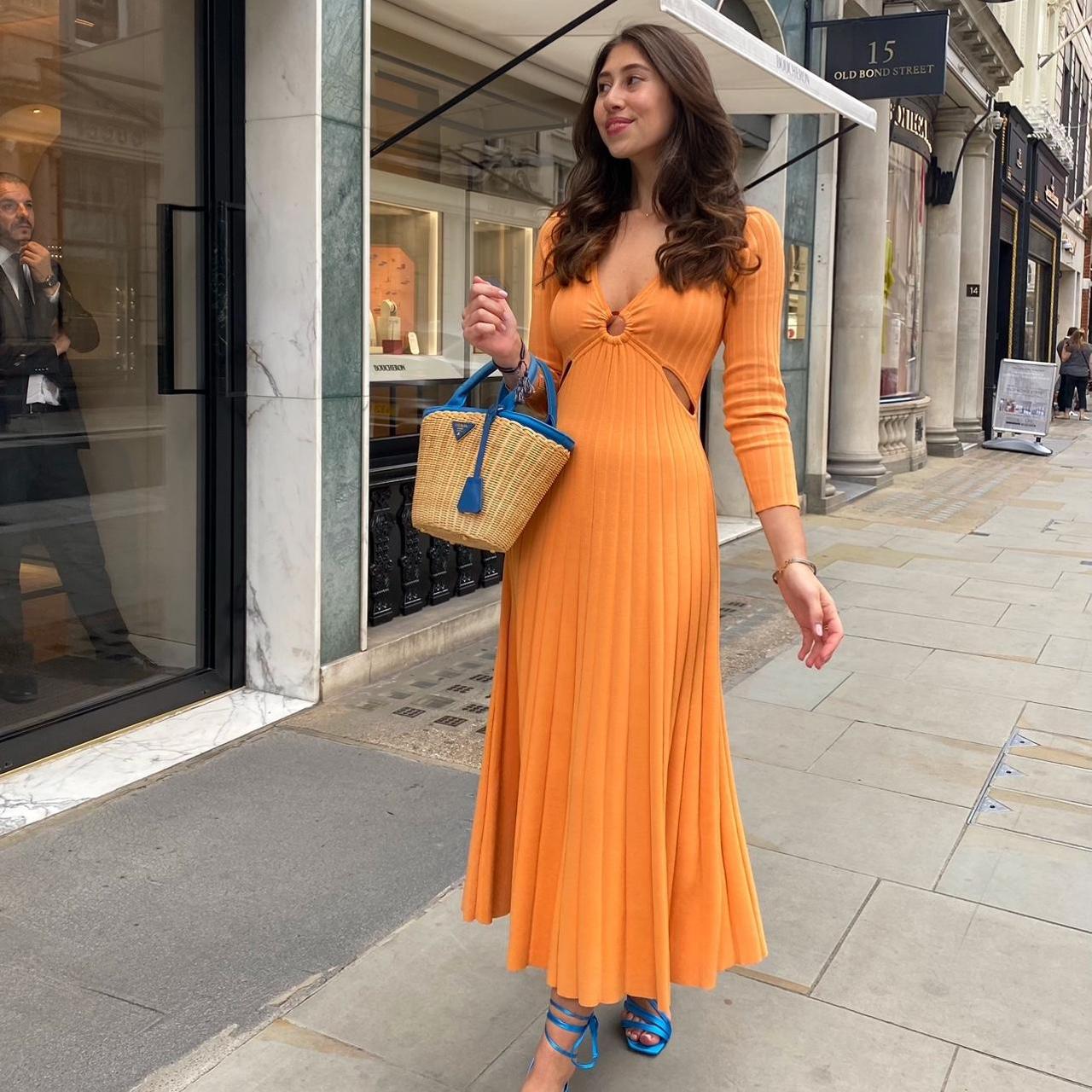 Sandro long knitted orange dress Size FR 36 Depop