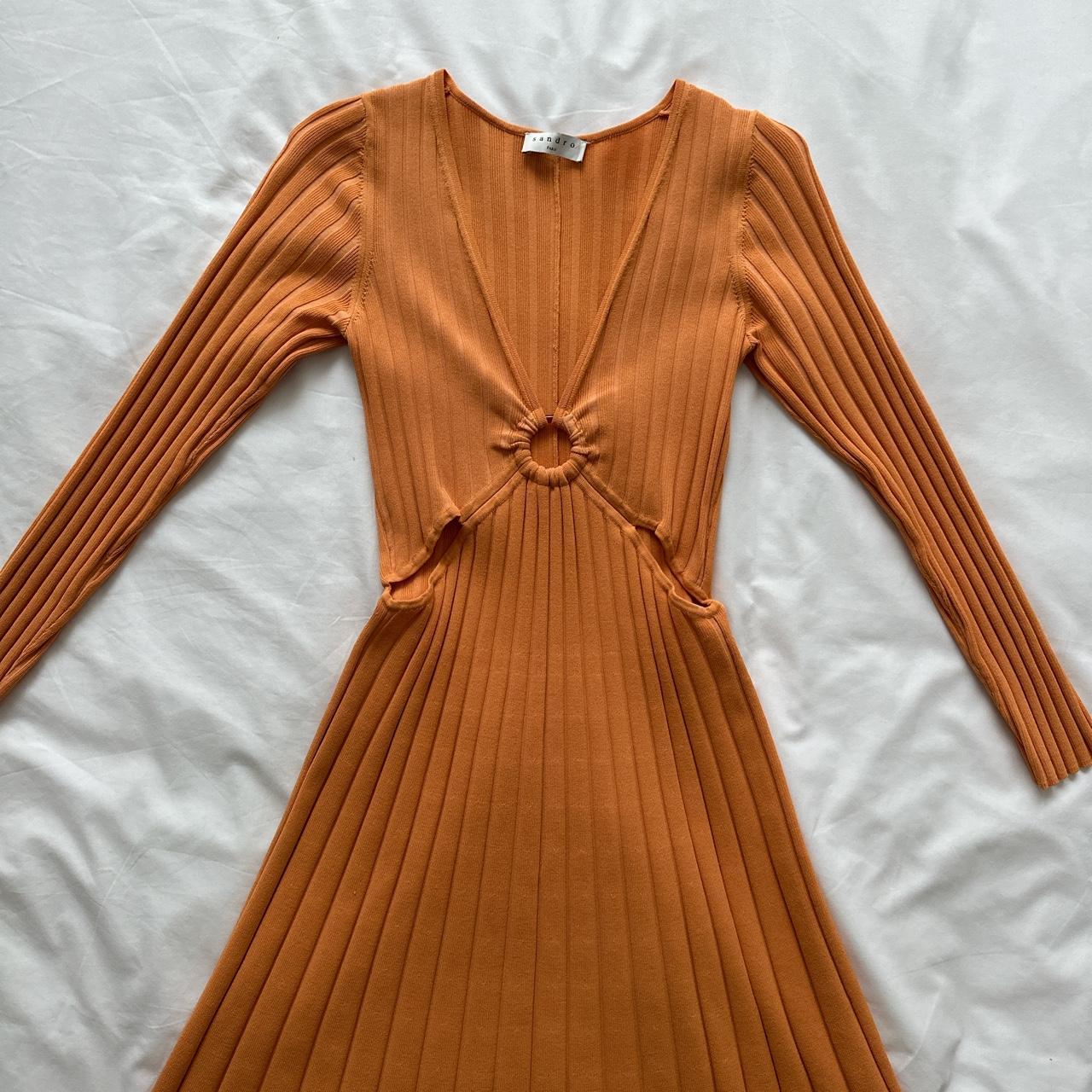 Sandro long knitted orange dress. Size FR 36.... - Depop