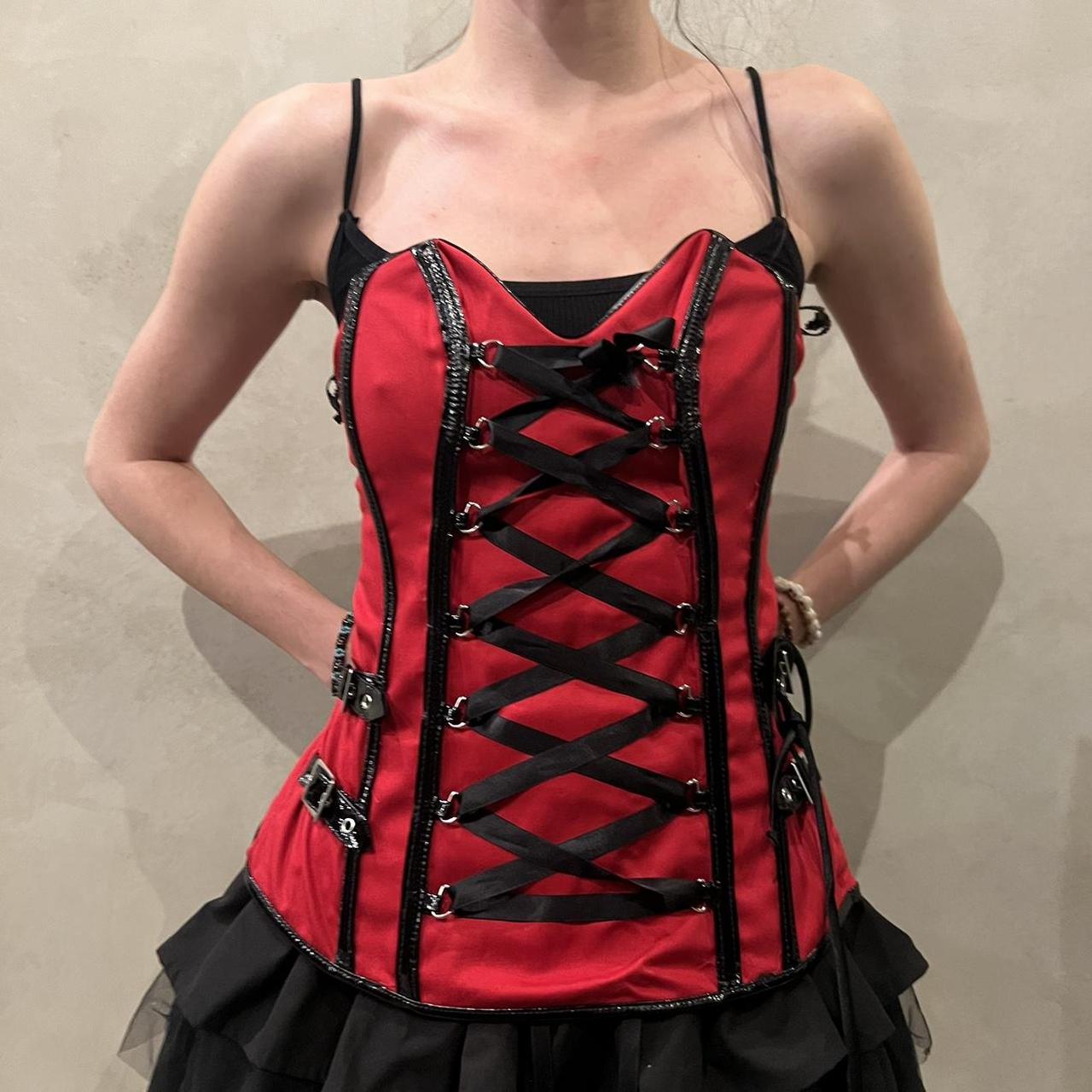 black and red mall goth corset 🕷 this black alt - Depop