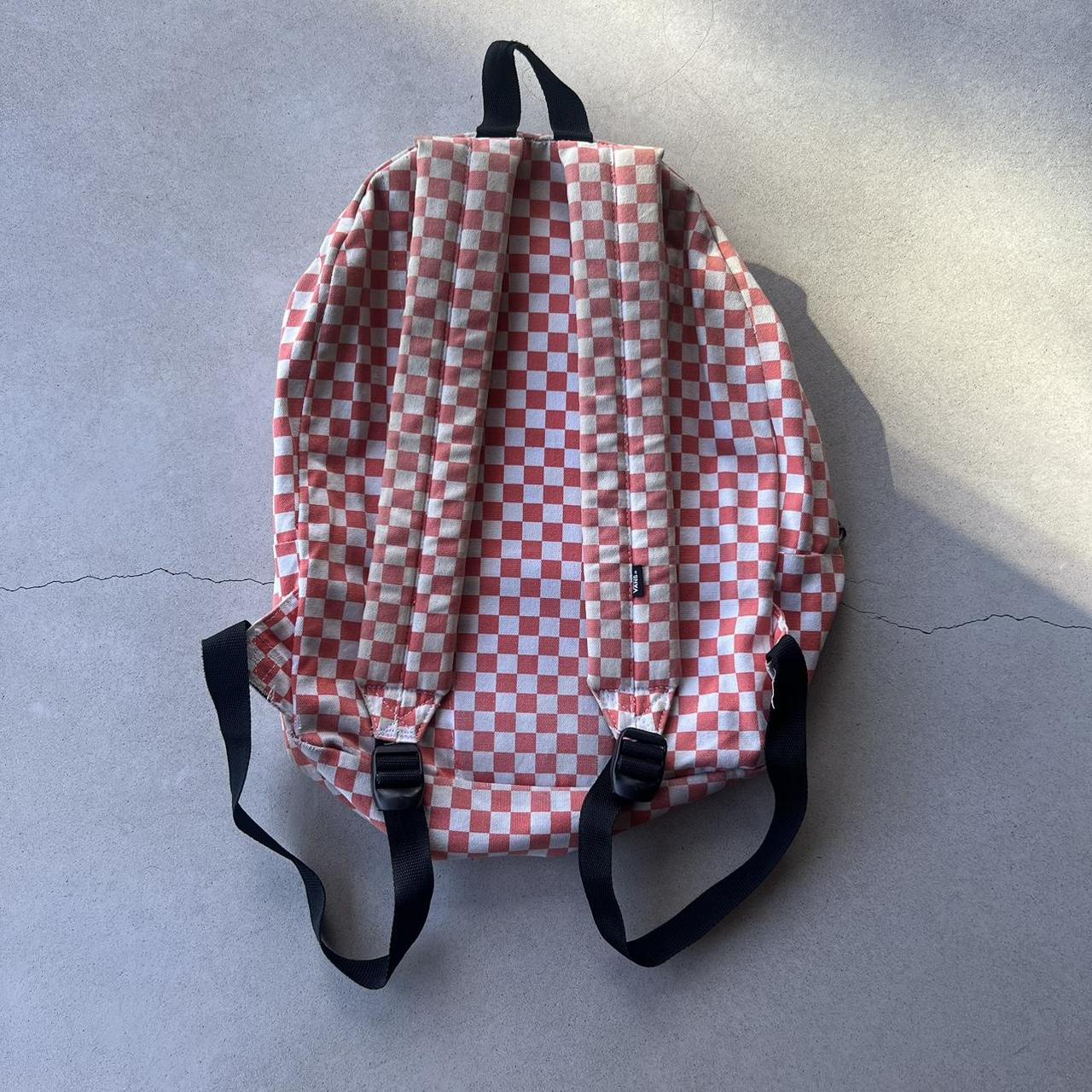 Pink and white checkered vans outlet backpack