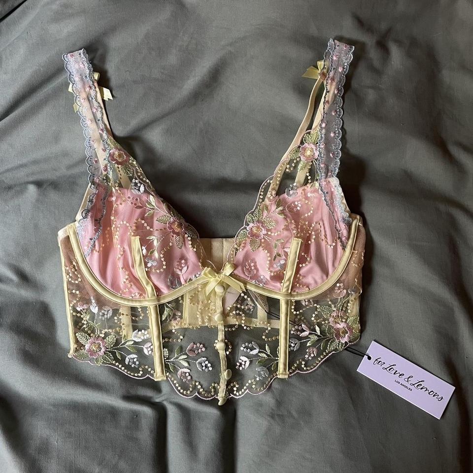 For Love And Lemons Sunny Embroidered Bra Yellow - Depop