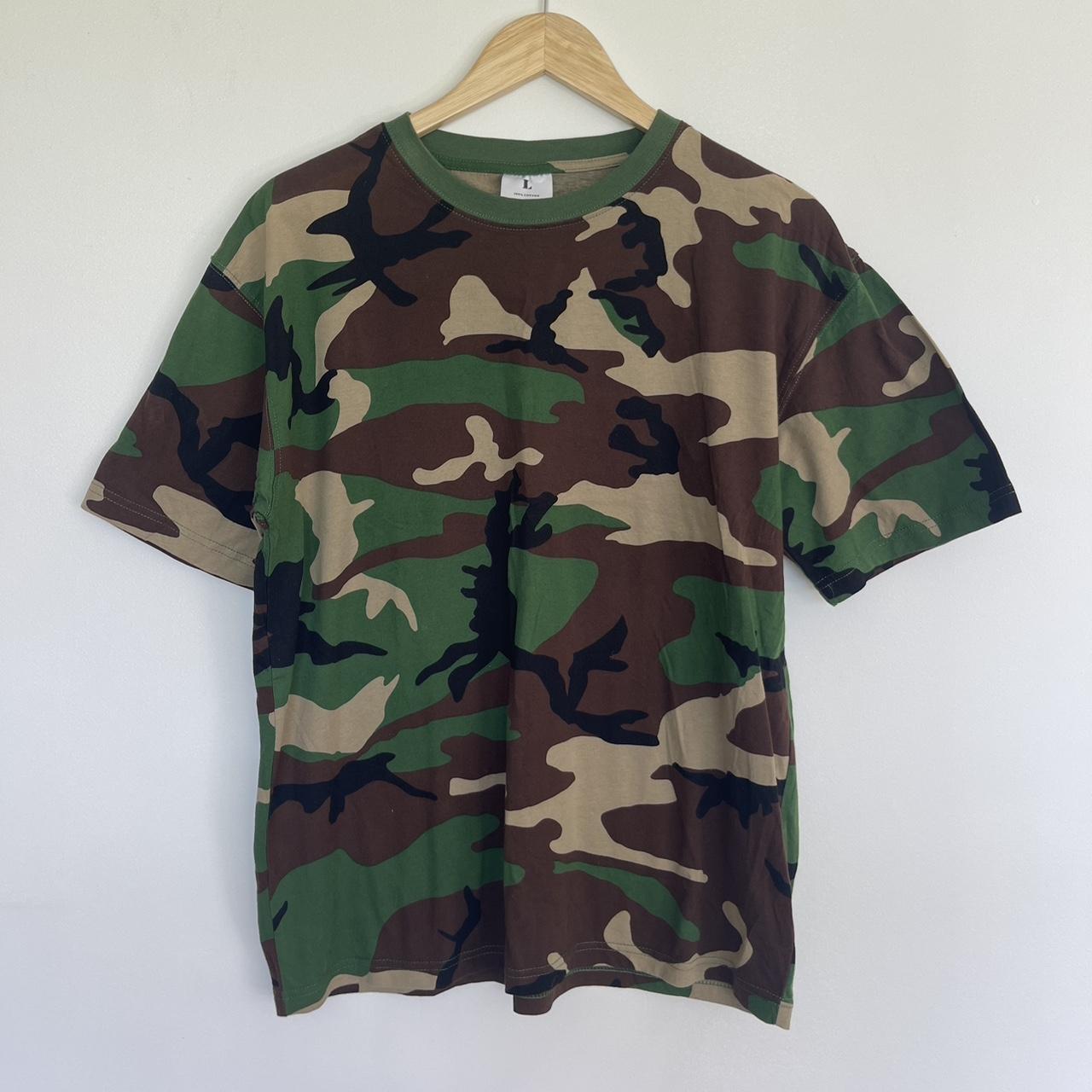 camo army green tshirt relaxed, wide fit with a... - Depop