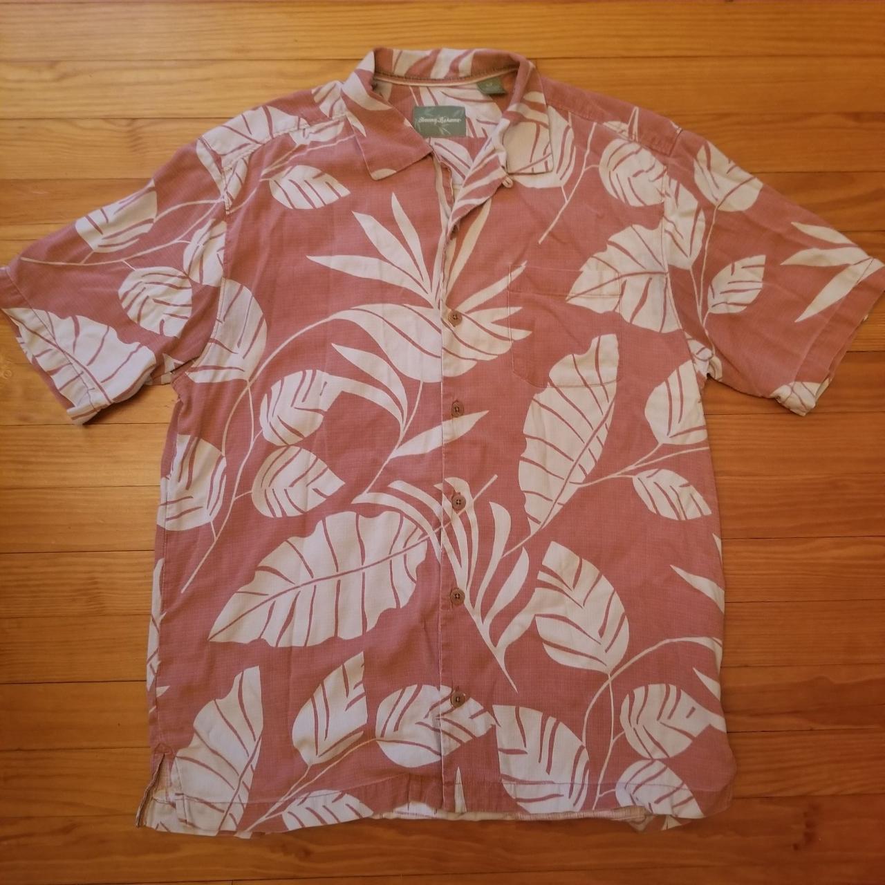 Tommy Bahama Silk Hawaiian Shirt S Red Cream Leaves - Depop