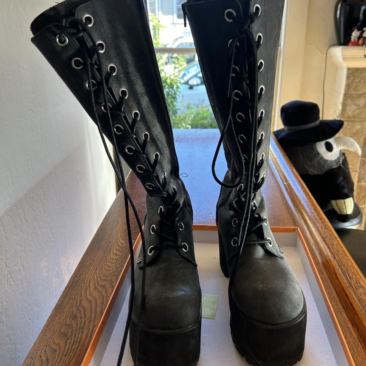 Distressed Knee-High Nosebleed Boots