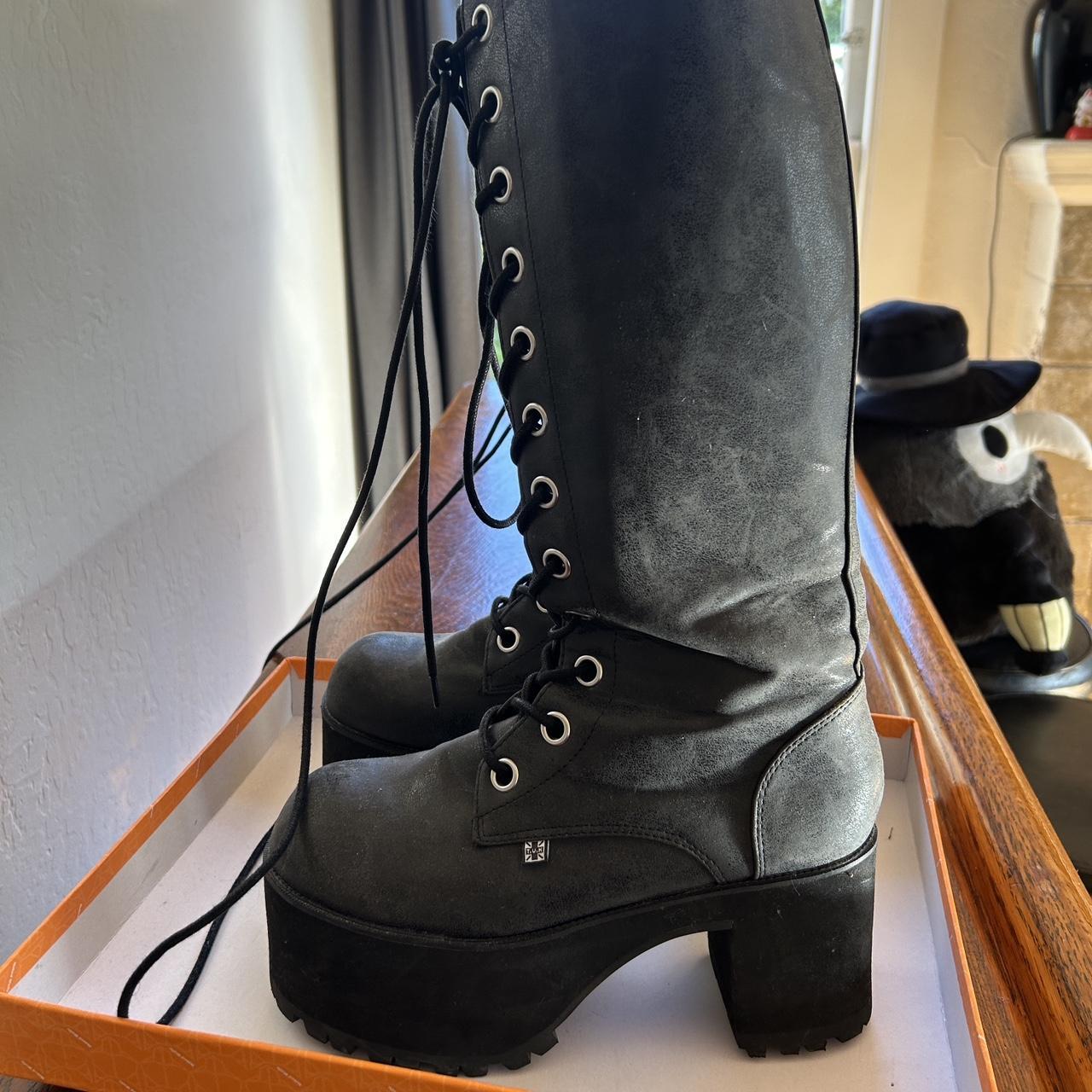 Distressed Knee-High Nosebleed Boots Depop