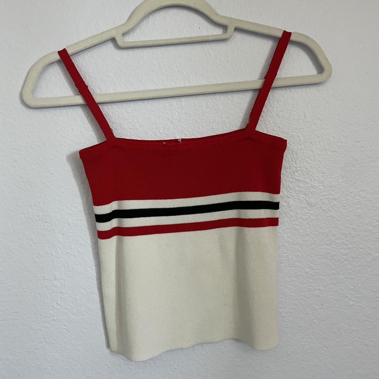 Striped tank crop top Red, black, and cream... - Depop