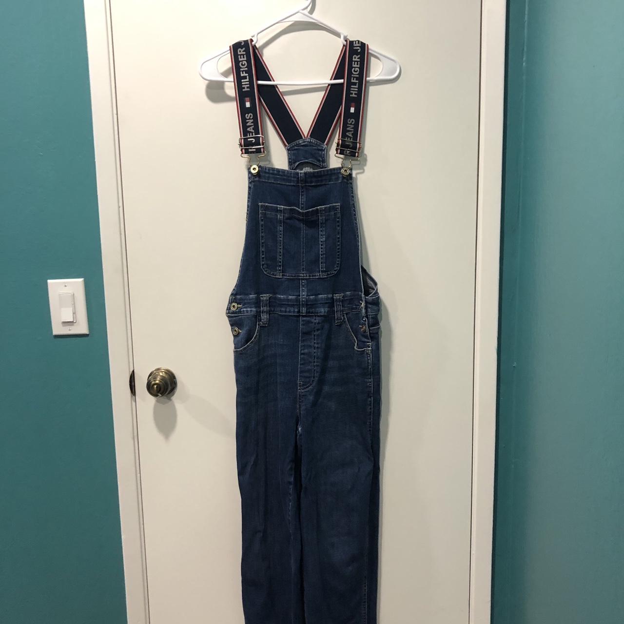 tommy hilfiger logo denim overalls womens size 8 in... - Depop