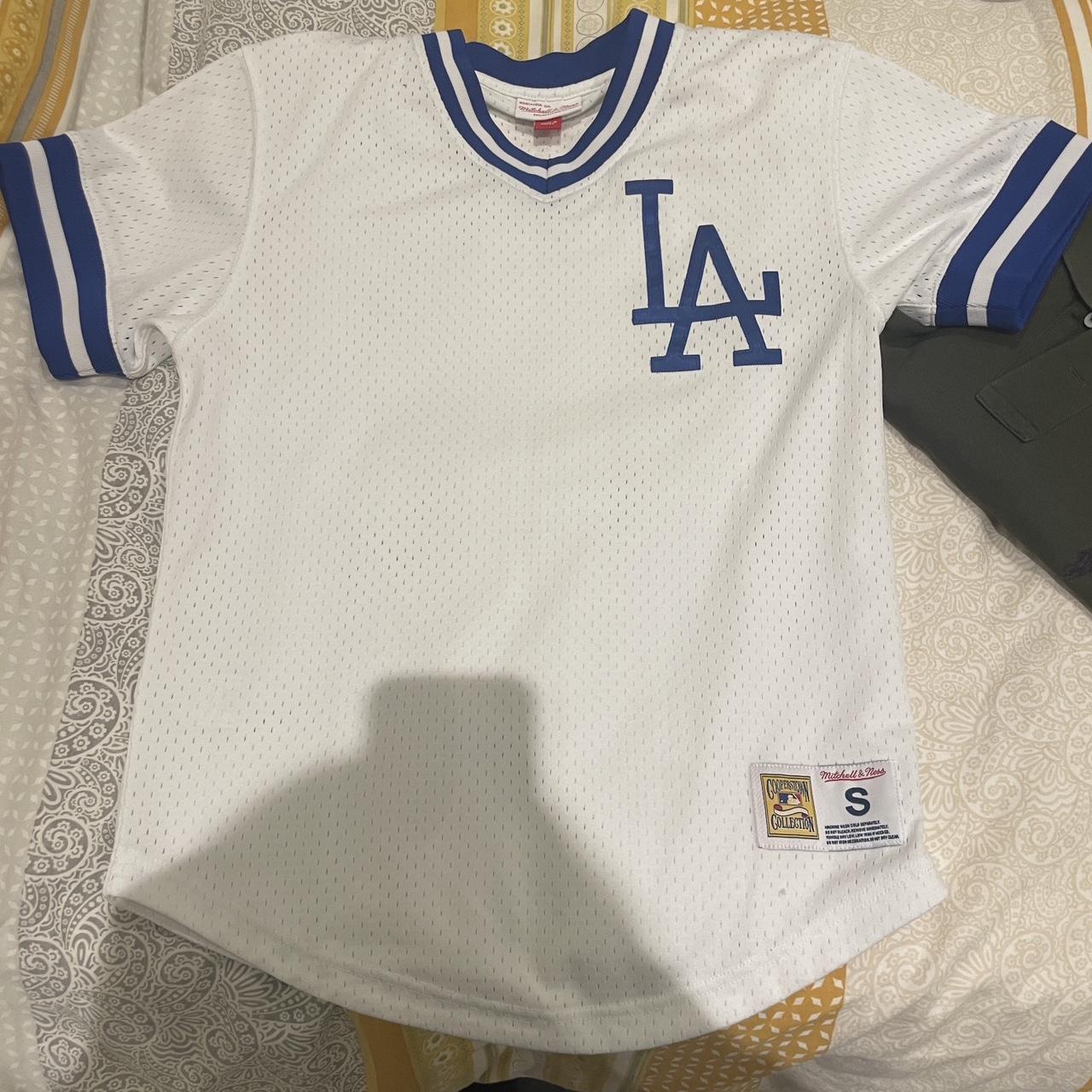 Los Angeles Dodgers LA Mitchell & Ness Mesh V-Neck White Jersey