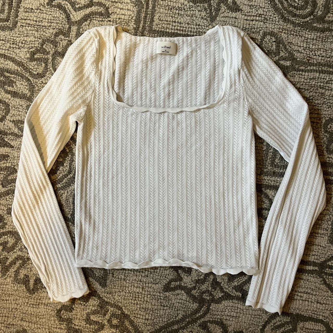 ARITZIA - Wilfred white square-neck knit long-sleeve... - Depop