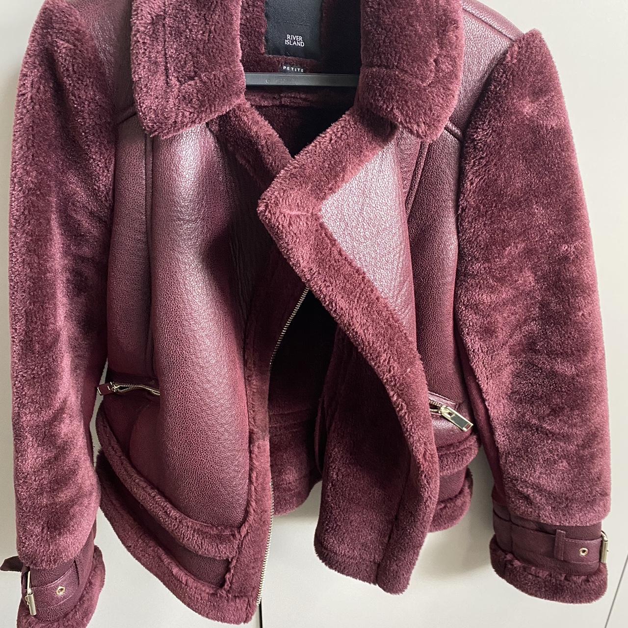 River Island women s burgundy aviator jacket in good. Depop