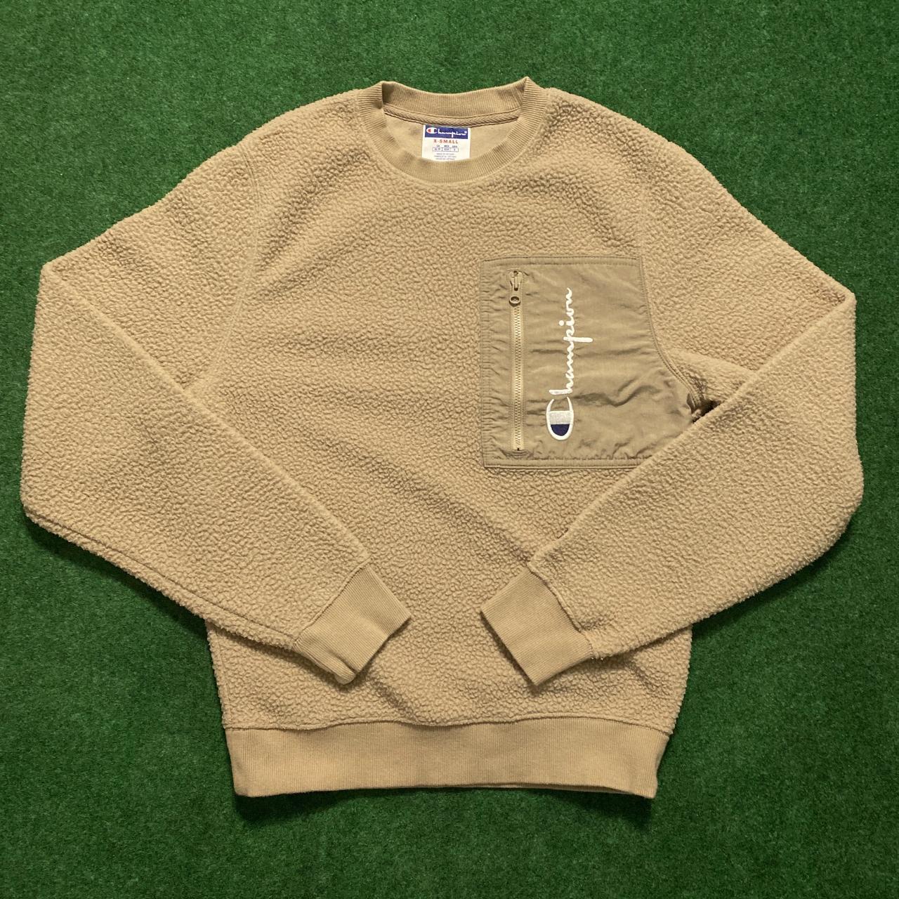 Mens Champion Tan Sherpa Fleece Sweater XSmall - The... - Depop