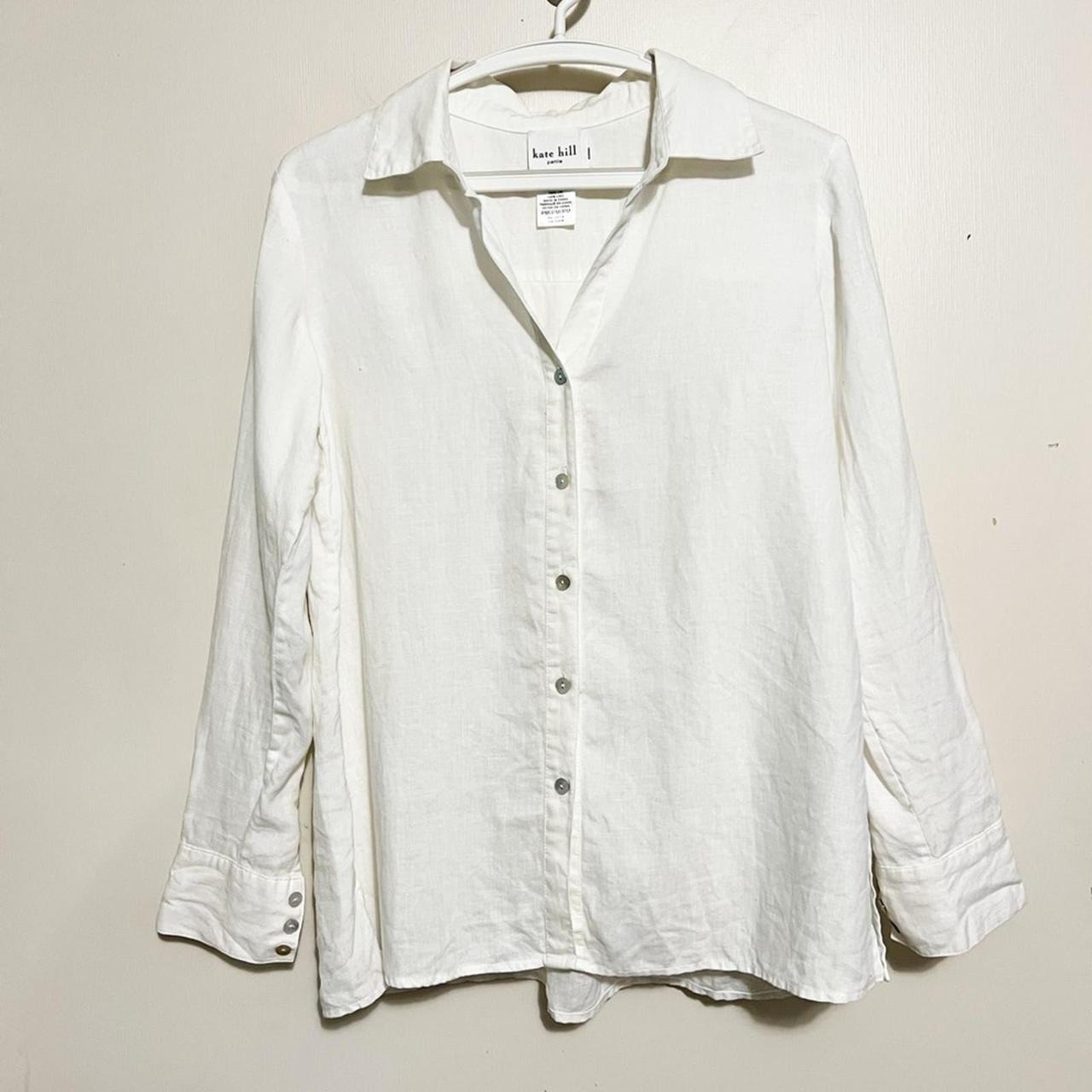 Kate Hill White Linen Button Down Shirt M... - Depop