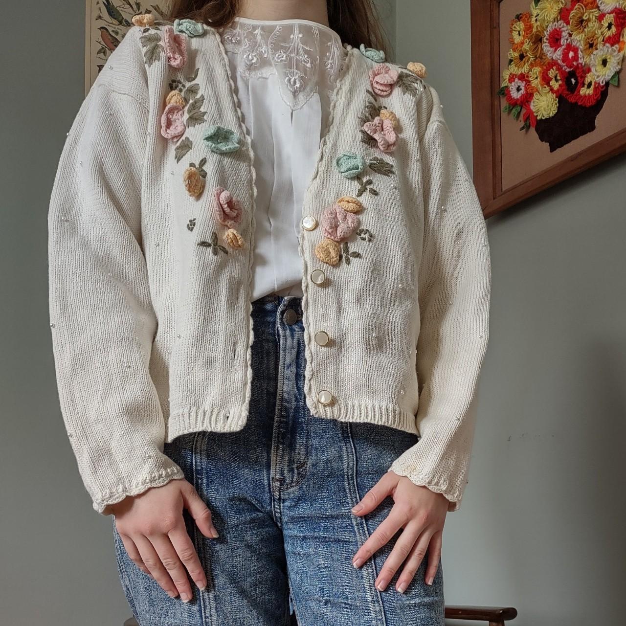 Vintage 90s Floral Cardigan Sweater cottagecore... - Depop