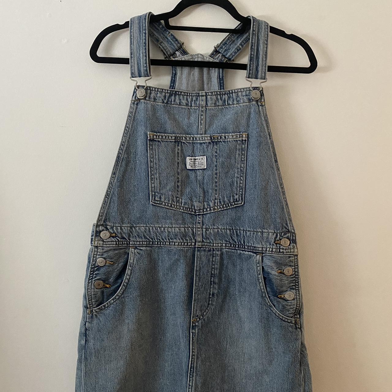 Levi’s denim dungaree dress pinafore dress size... - Depop