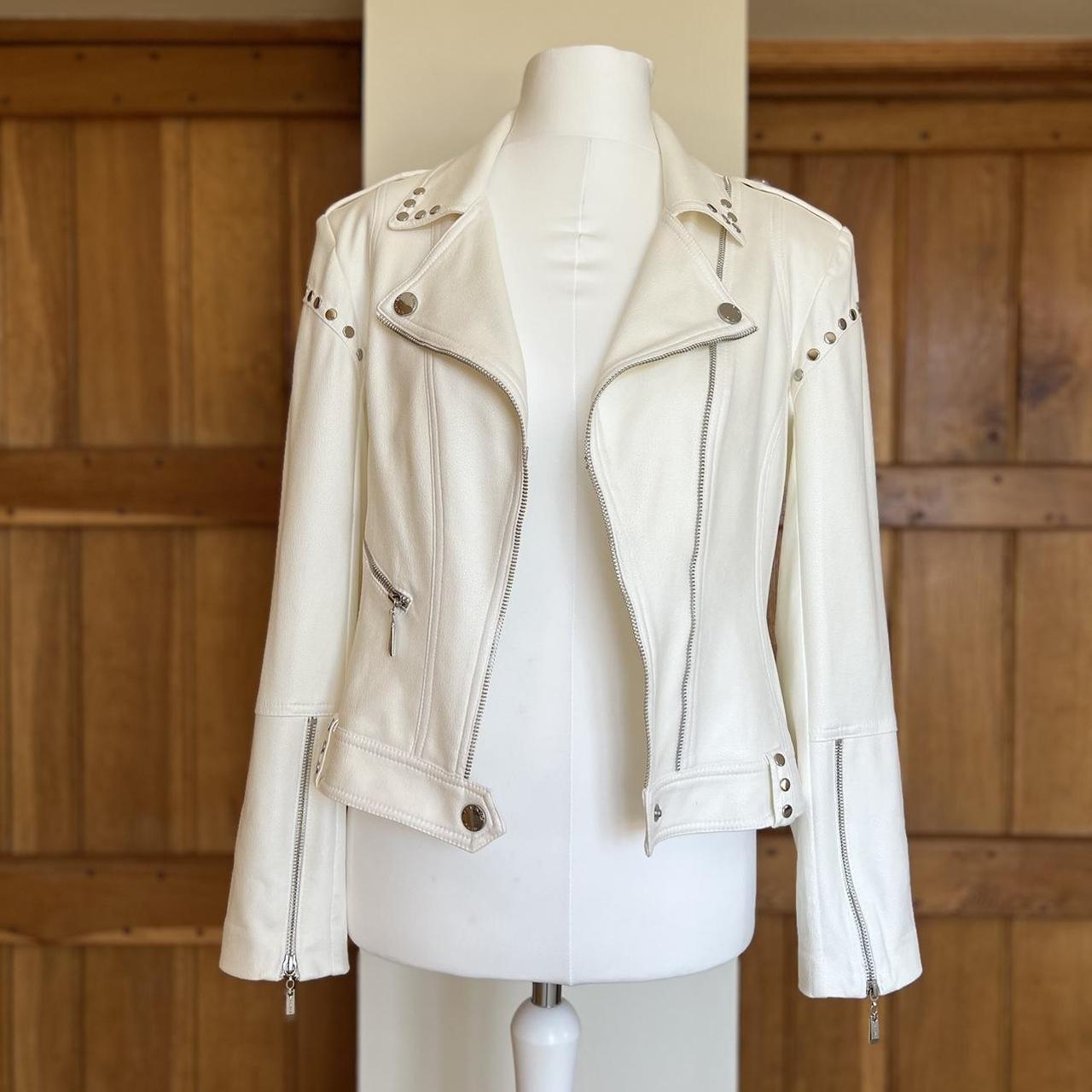 carla Lady handsome jacket（White） EXTENZO PARIS White 'Carla' Faux Leather Biker | Depop