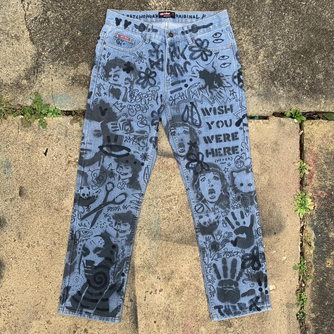 doodle jeans ! features most of my stencils, done... - Depop