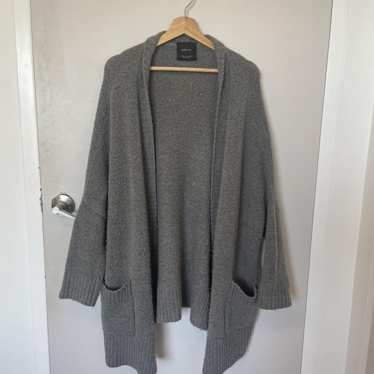 Zara grey oversized knit cardigan - Depop