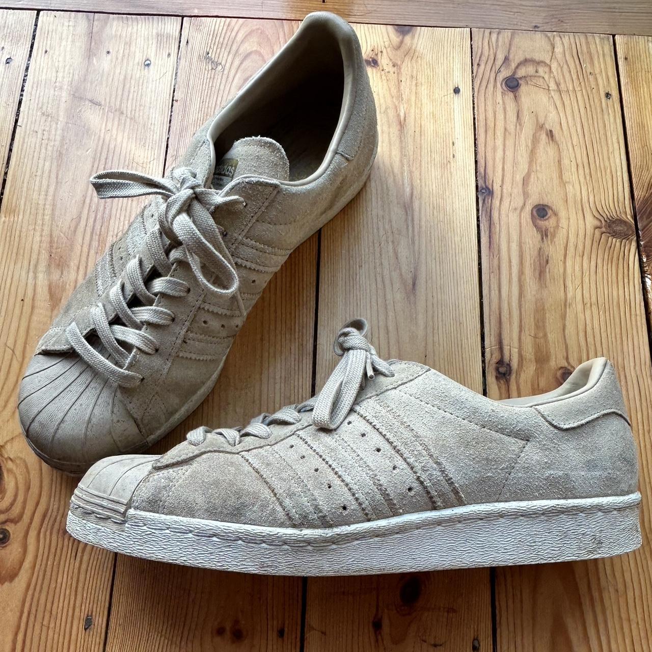 Suede adidas superstars in white and cream Size uk... - Depop