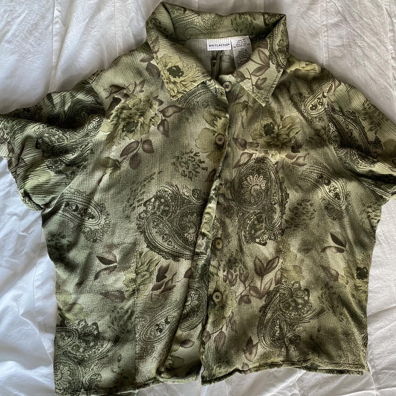 White Stag Women S Green And Khaki Shirt Depop   P0 