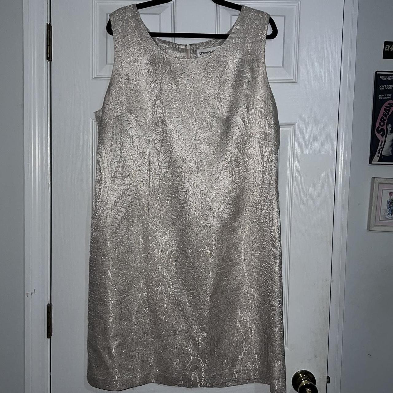 Bloomingdale's Women's Cream and Gold Dress Depop