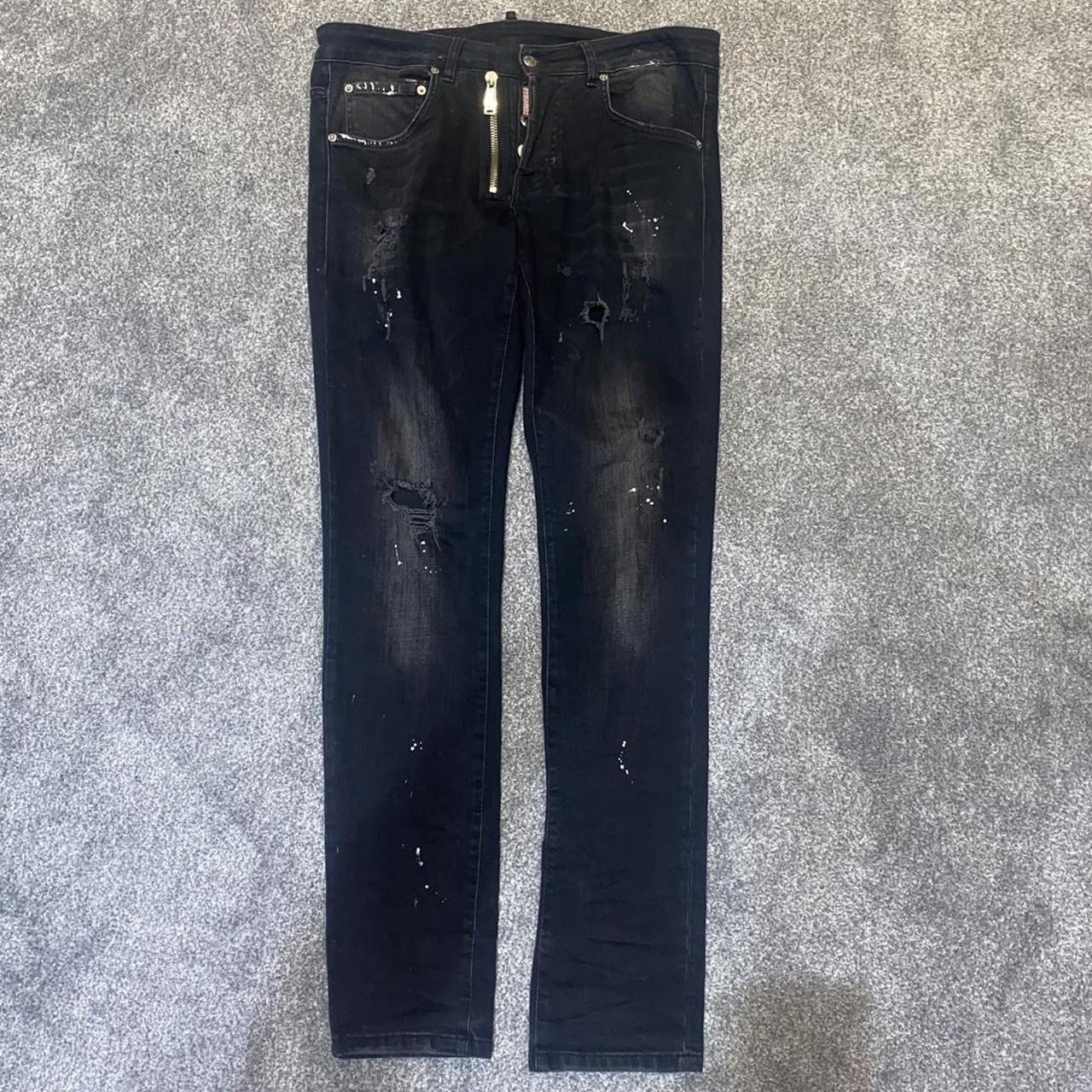 DSQUARED black paint splatter ripped jeans Size 38... - Depop
