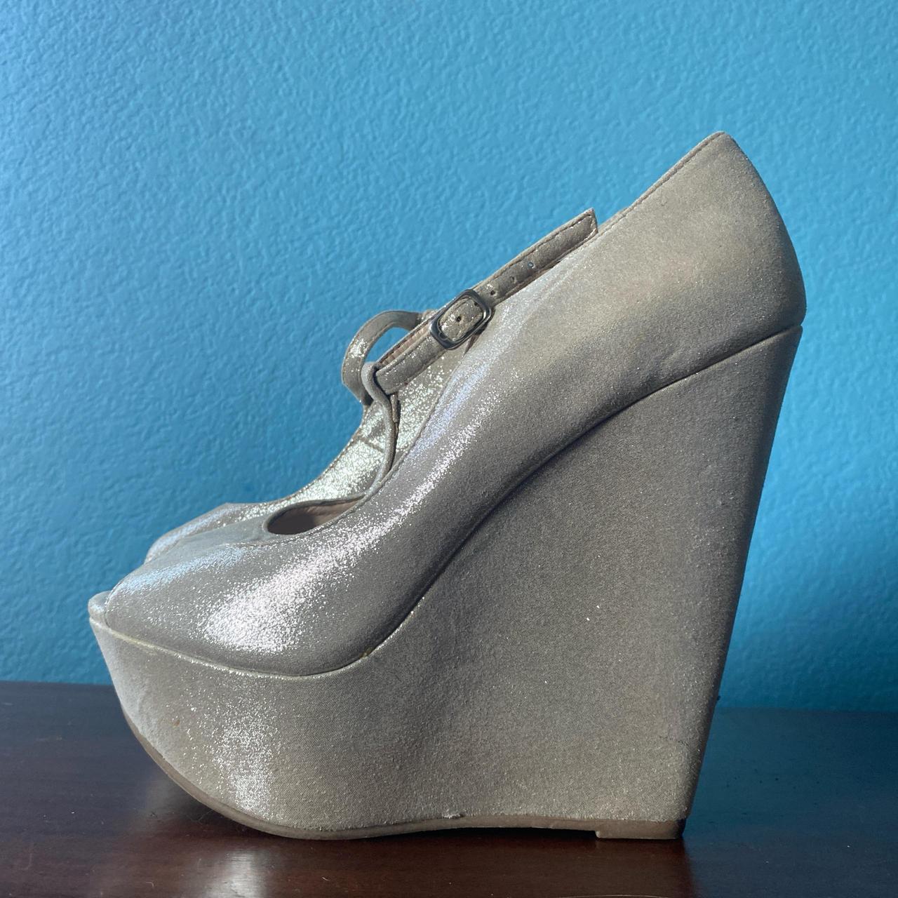 Silver glitter wedges with a 4 1 2 inch heel light. Depop