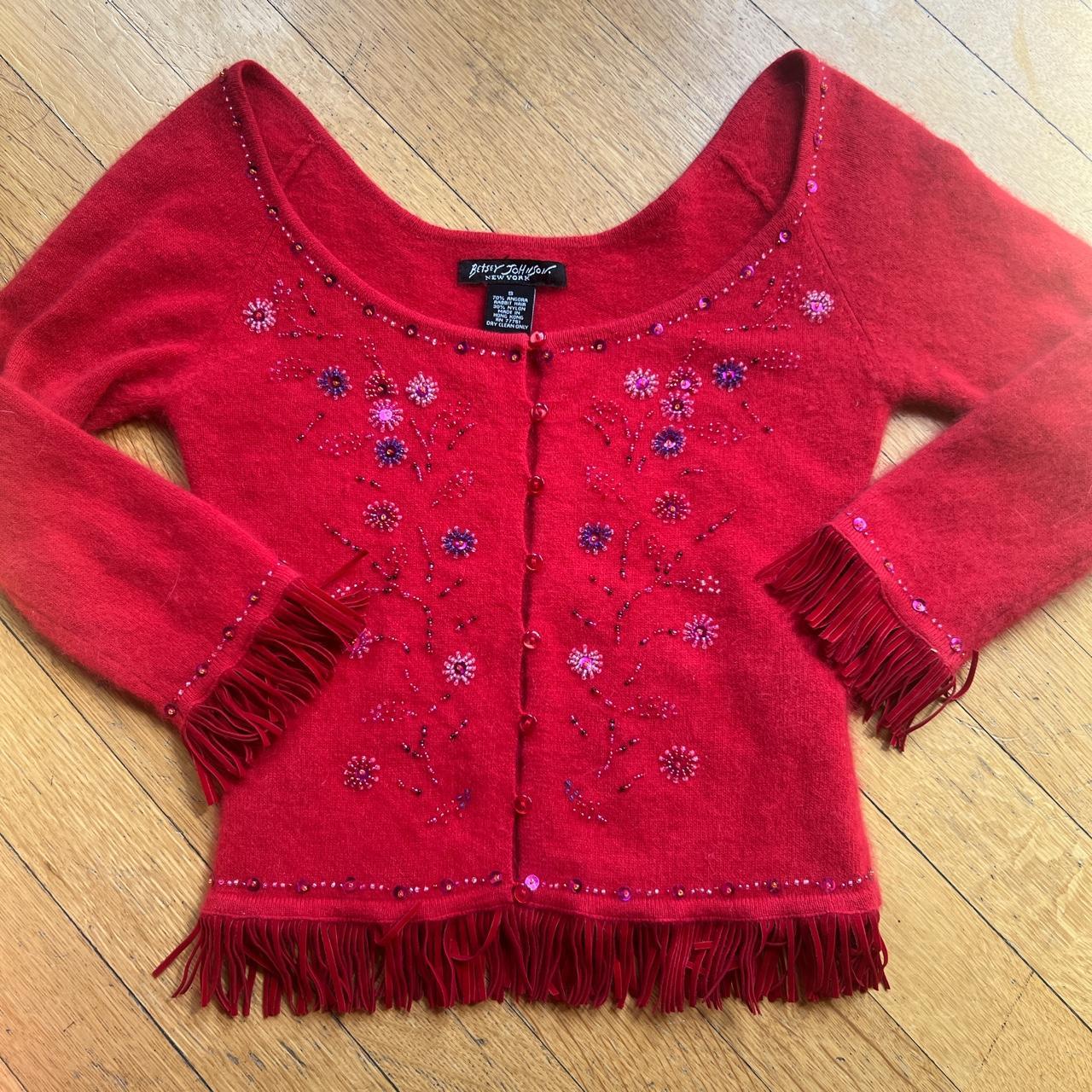 Betsey Johnson Women's Red Cardigan | Depop