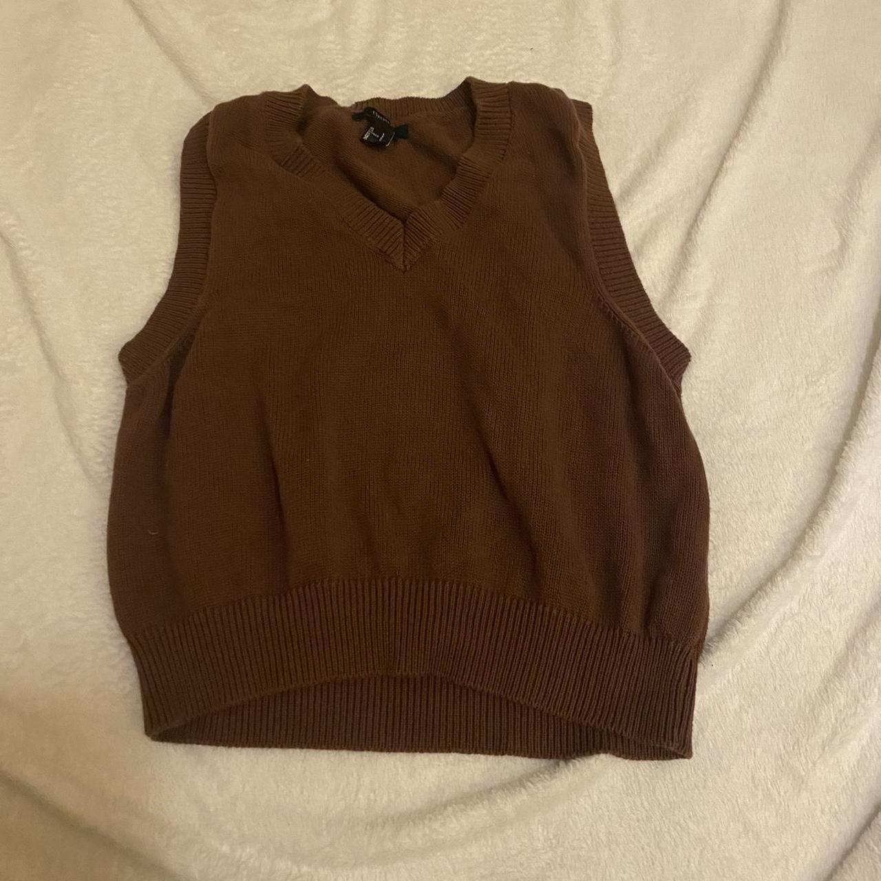 brown forever 21 knitted sweater vest - size large... - Depop