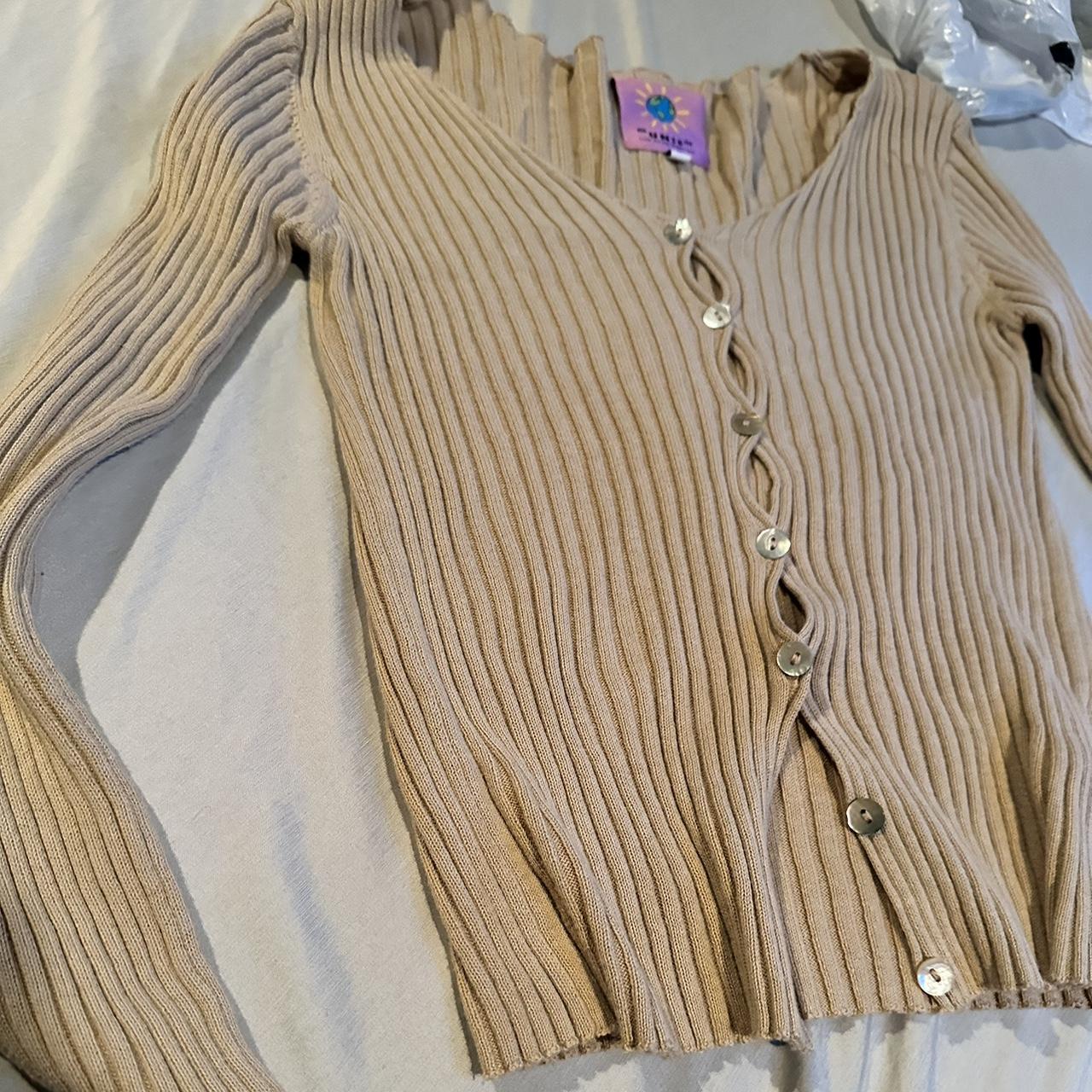 Tan oatmeal button up long sleeve Unif top size medium - Depop