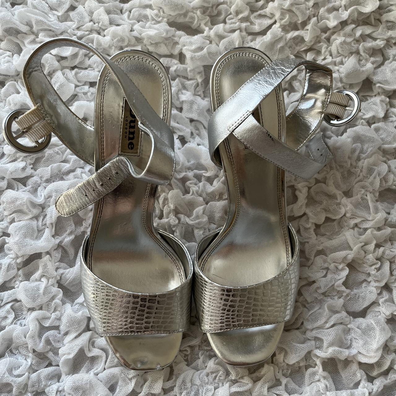 Dune silver metallic platform heels UK7 Worn once... - Depop