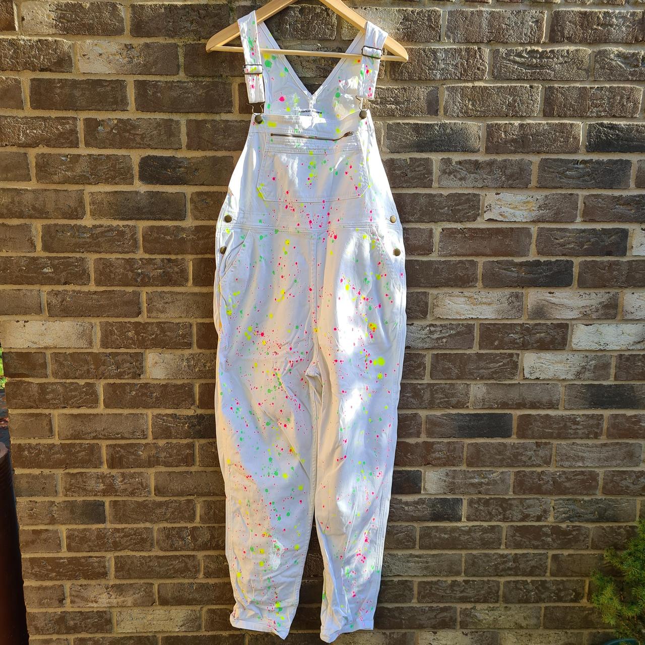 American Apparel paint splatter dungarees White... Depop
