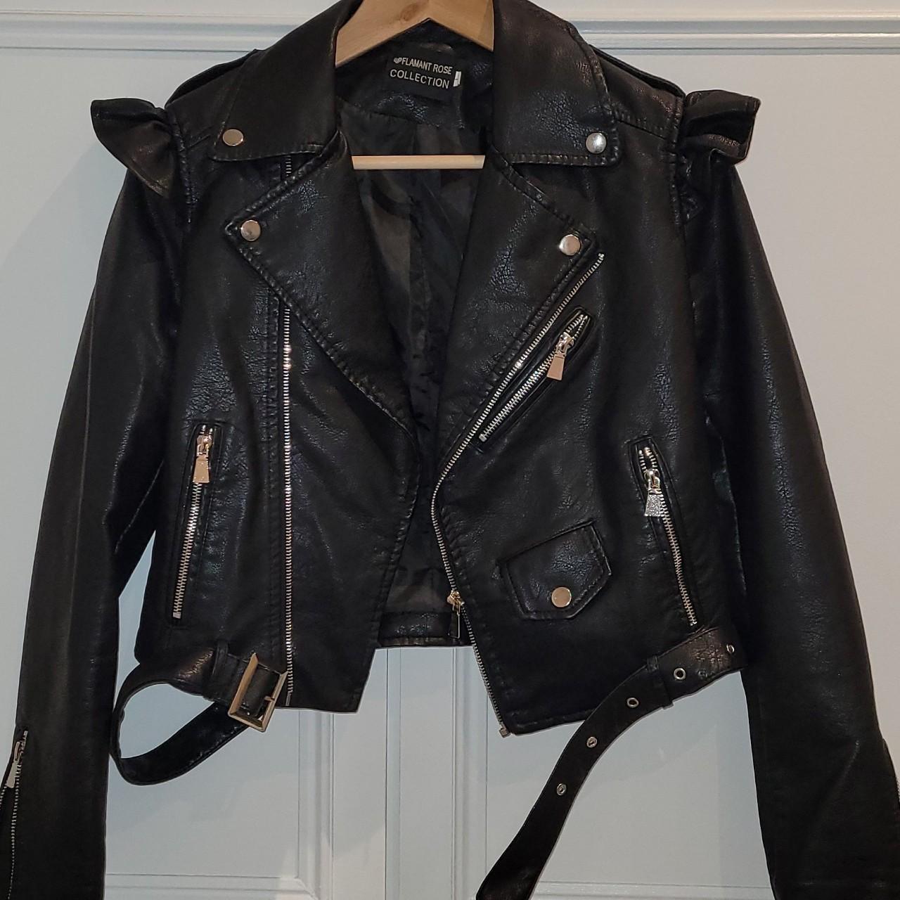 Flamant Rose Faux Leather Women Size XS Jacket Biker... - Depop