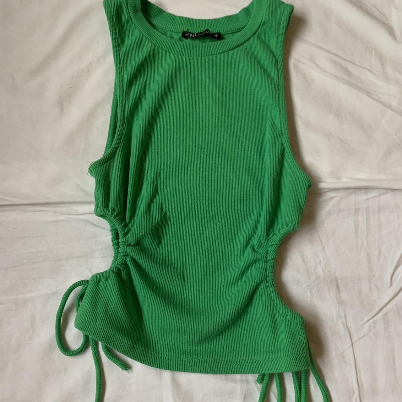 Zara green tie up top, adjustable at the sides Depop