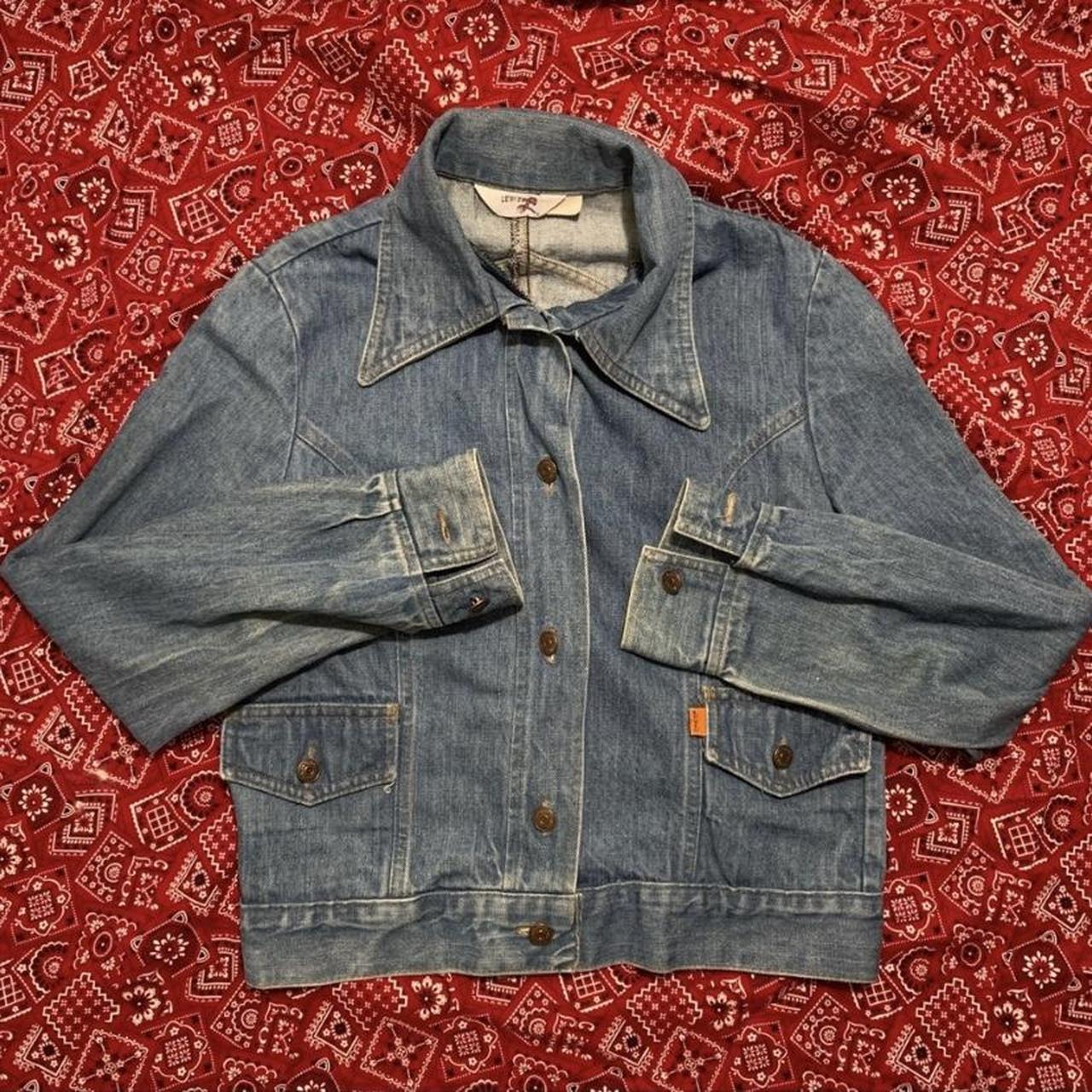 vintage levi's denim jacket with big patch on the - Depop