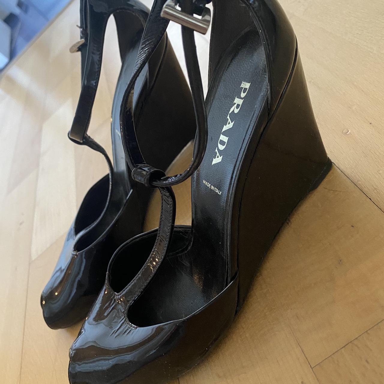 Patent leather Prada platform heels with strappy... - Depop