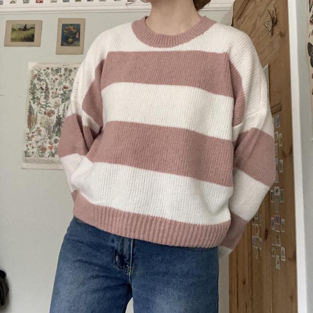 Brand new hollister pink + white stripe jumper So so - Depop