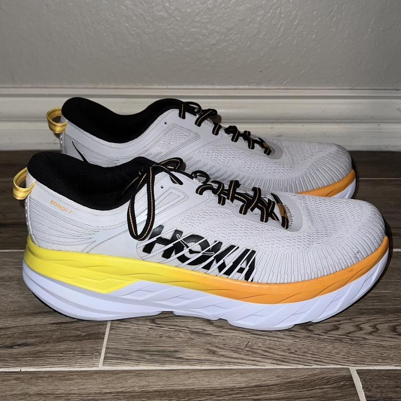 Hoka One One Men's White and Yellow Trainers | Depop