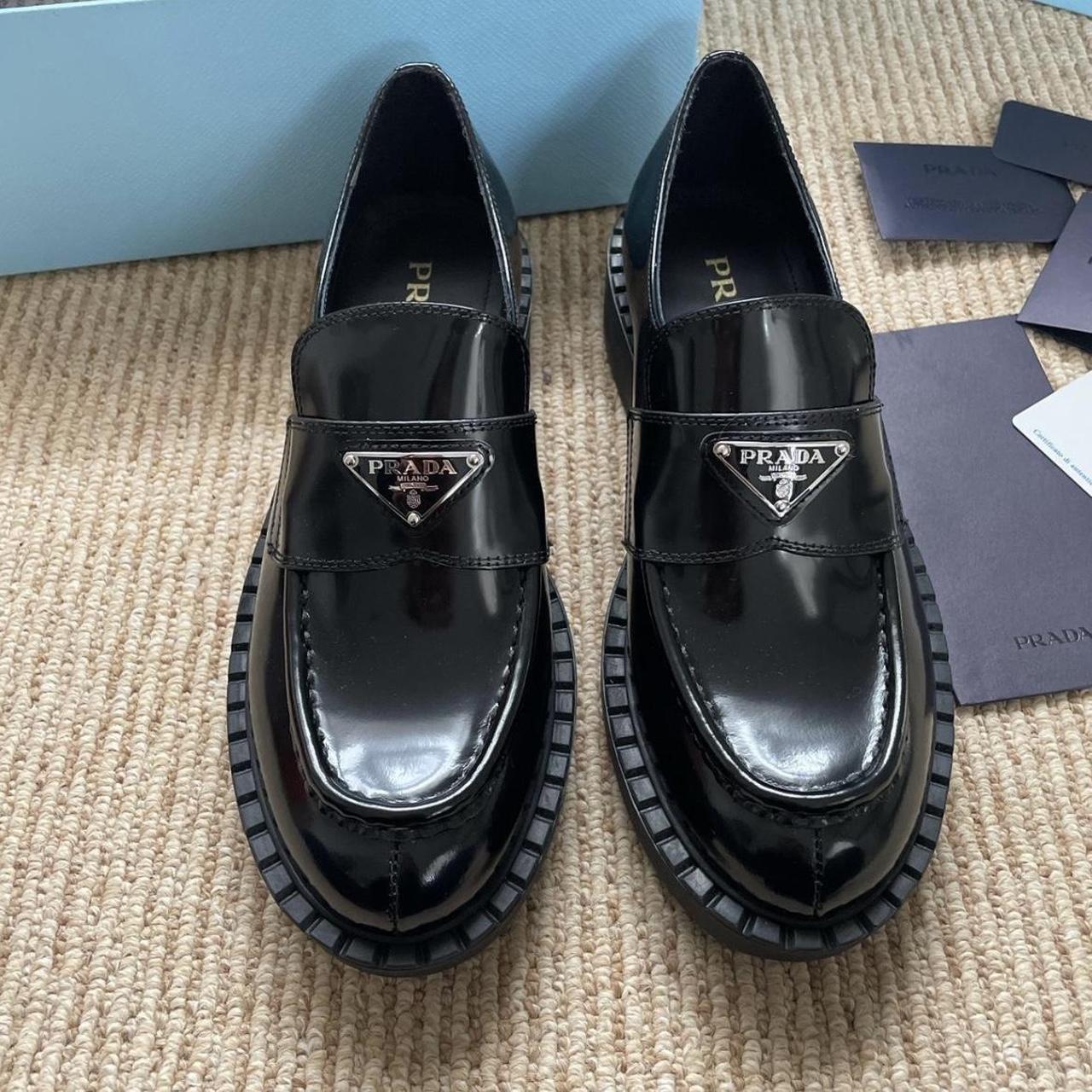 PRADA Chocolate brushed leather loafers In black... - Depop