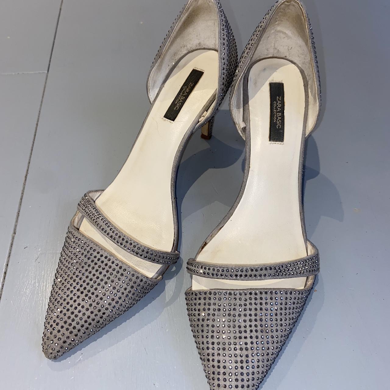 Zara women’s shoes. Low heel. Grey with silver... - Depop