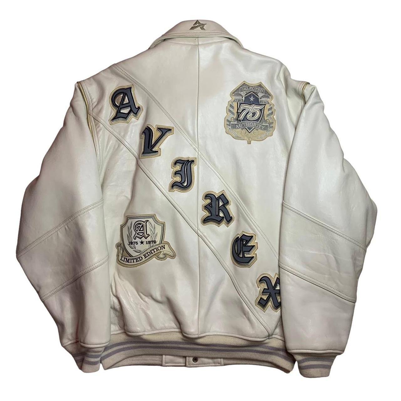 Avirex Cream Leather Varsity Jacket Size: M P2P:... - Depop