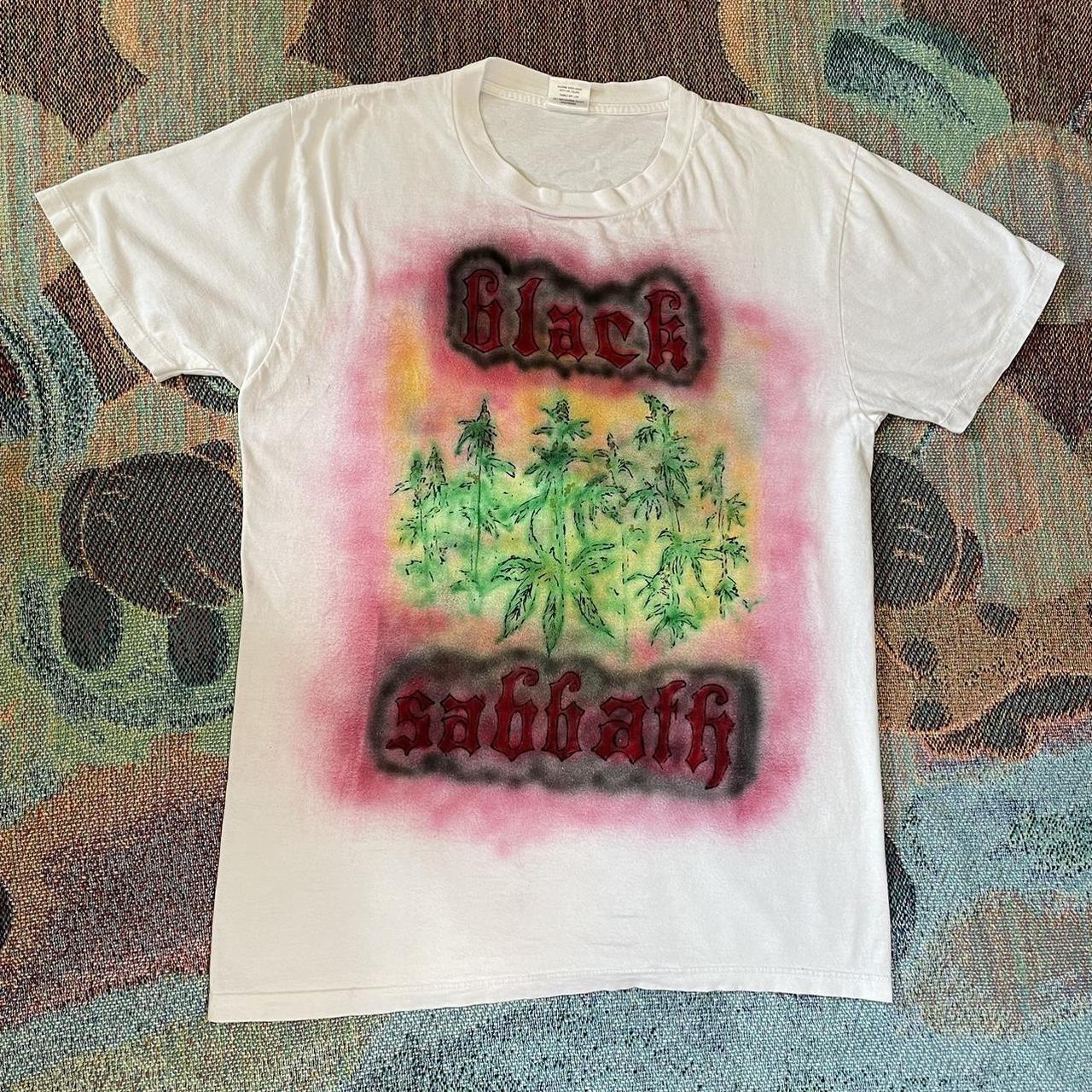 Black Sabbath Weed Leaf airbrushed tshirt Painted... - Depop