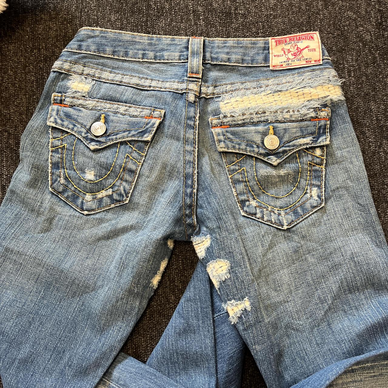 Low rise y2k distressed True Religion blue... - Depop