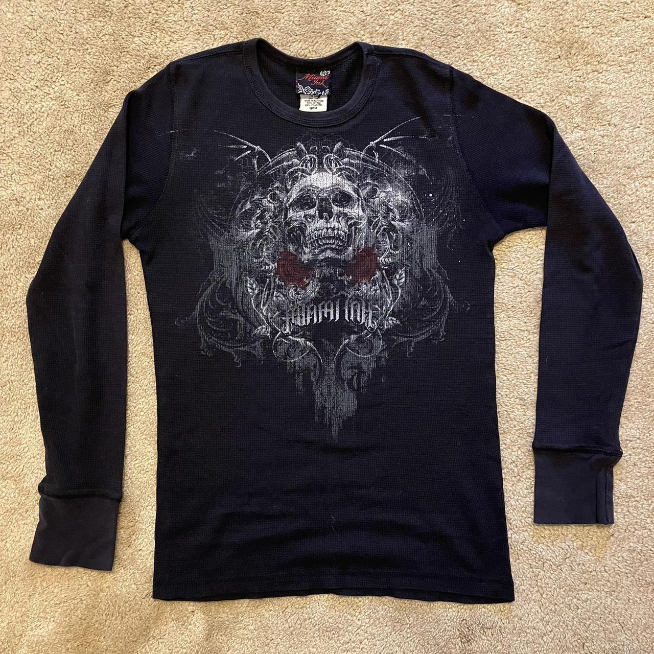 the perfect skull thermal long sleeve!! so grunge.... - Depop