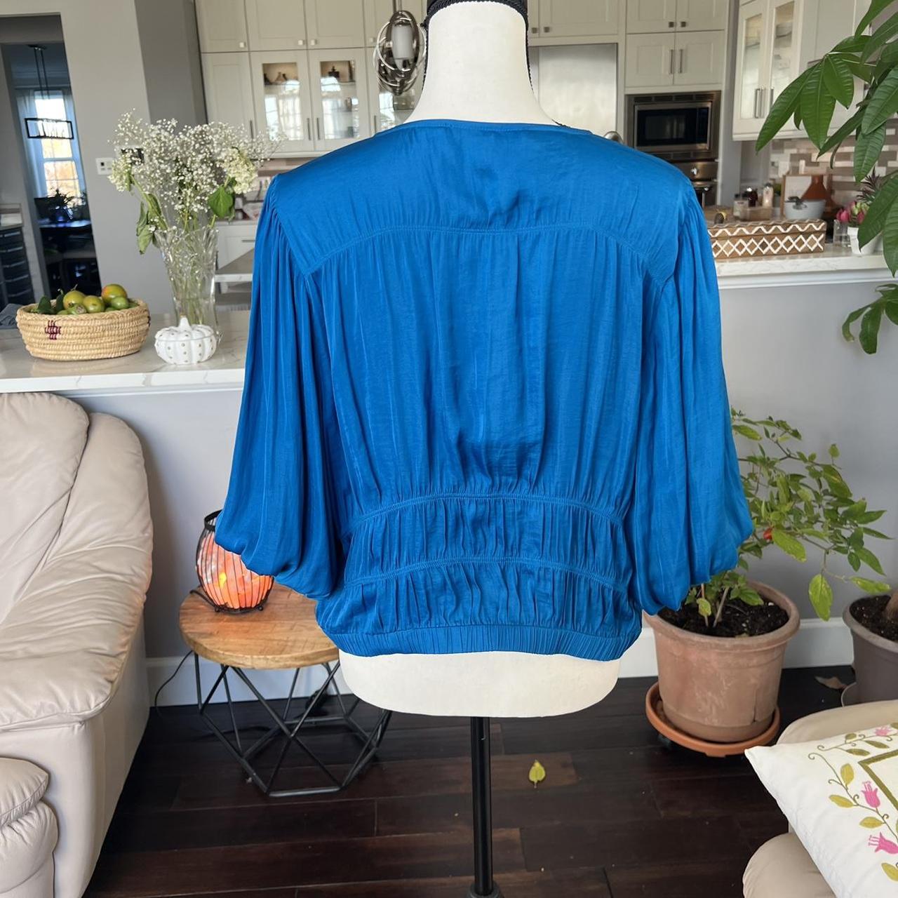 Vintage Royal blue satin blouse super cute for... - Depop