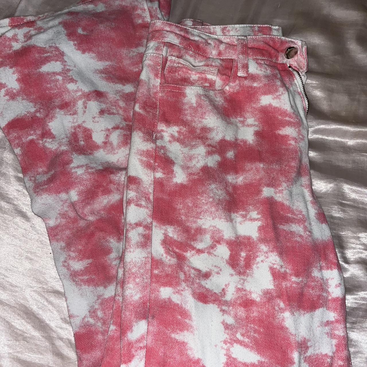 pink and white tie dye jeans! i love these jeans so... - Depop