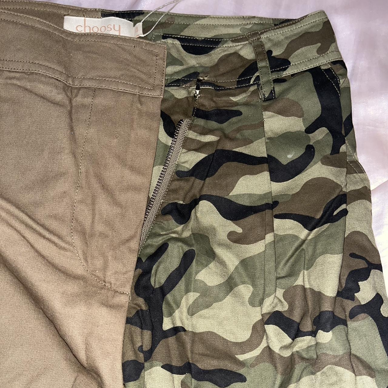 two toned cargo pants camouflage and green khaki... - Depop